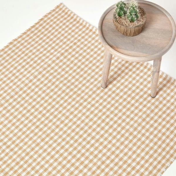 HOMESCAPES Cotton Hand Woven Gingham Check Rug