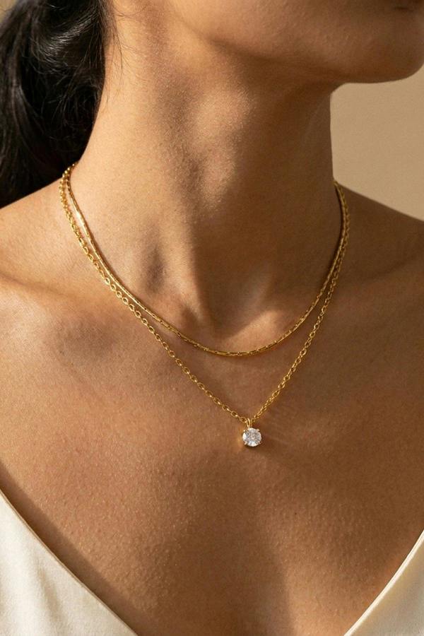 ARIIRA Hara Layered Gold Tone Solitaire Pendant