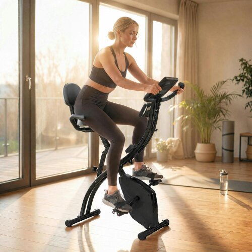 HOMCOM 2-In-1 Folding Exercise Bike with 8-Level Magnetic Resistance Black