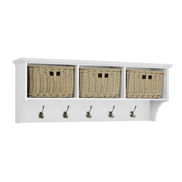 Statement Furniture Tetbury Large Wall Mounted Hanging Shelf with Storage Baskets - White