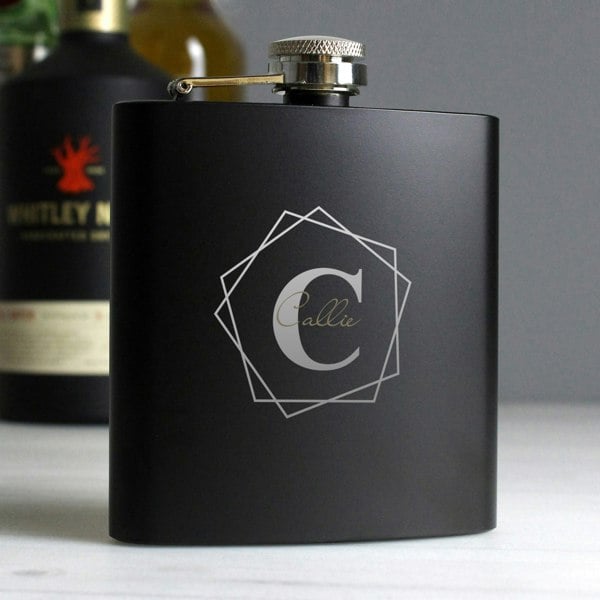 Personalised Memento Company Personalised Geometric Initial Black Hip Flask