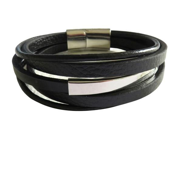 Aye Do Gifts Men's Black Leather Bar Bracelet