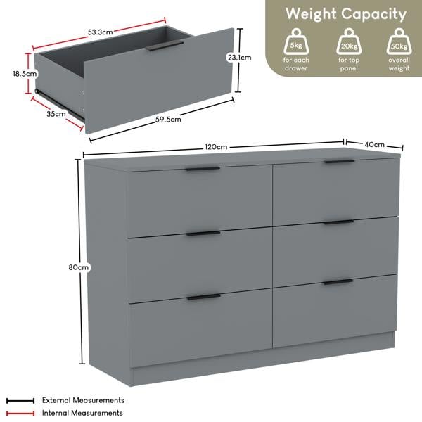 Vida Designs Trega 6 Drawer Chest, Black