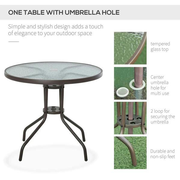 Round bistro table with center umbrella hole and tripod base