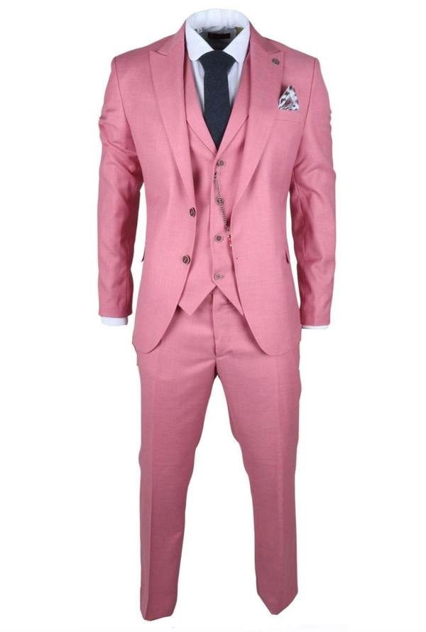 Infinity Leather Men's 3 Piece Pink Tailored Fit Party Suit Race Day