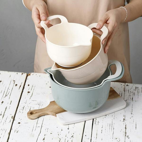 Sourdough By The Sea Set of 4 Mixing Bowls - Plastic Non-Slip Multi-purpose Rinse Bowls (1.1L/1.5L/2L/2.5L)