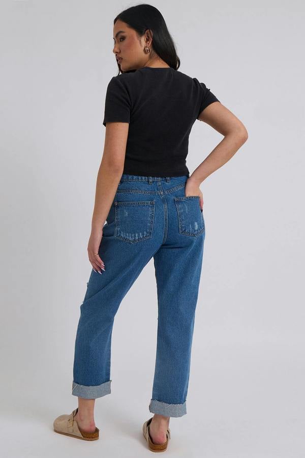 Urban Bliss Elliott Mid Blue Ripped Mom Jeans