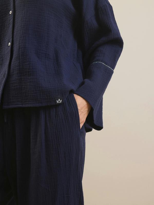 Their Nibs Womens Navy with Light Blue Contrast Trim Gauze Shirting Pyjama Set