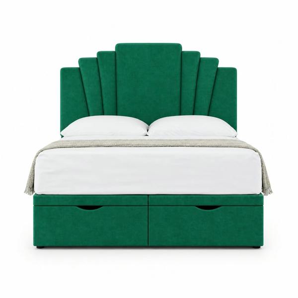 Great British Beds Harry Art Deco Divan Ottoman Bed - Green Plush