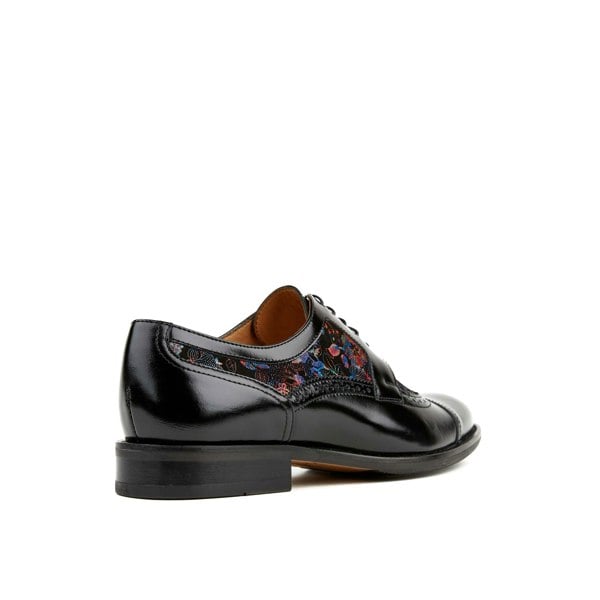 Embassy London Orlando - Black Flower - Men's toe cap dressy black shoe with flower print leather