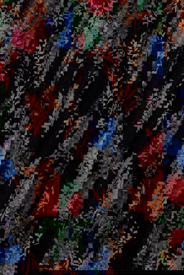 Chiffon Wrap Border Floral Print Maxi Dress - Black DR4394