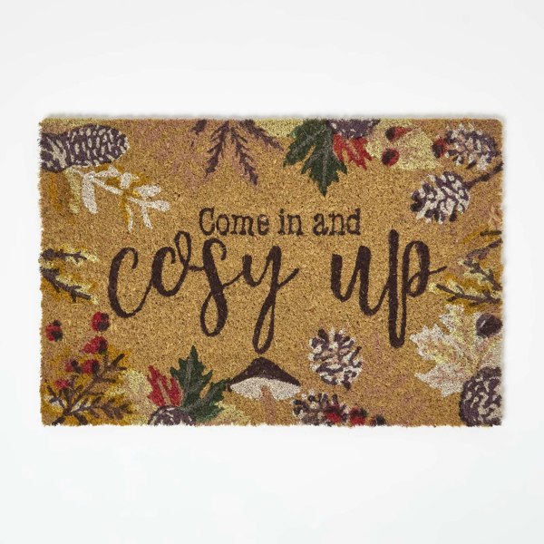 HOMESCAPES Cosy Autumn Non-Slip Coir Doormat, 60 x 40 cm