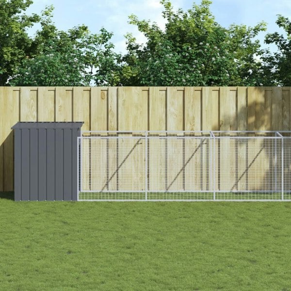Berkfield Dog House with Run Anthracite 110x1221x110 cm Galvanised Steel