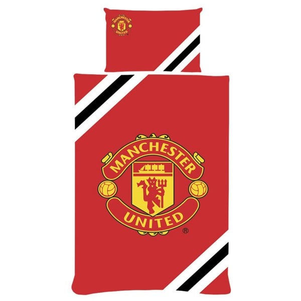 Manchester United FC Core Stripe Duvet Cover Set - Red/Yellow/Black