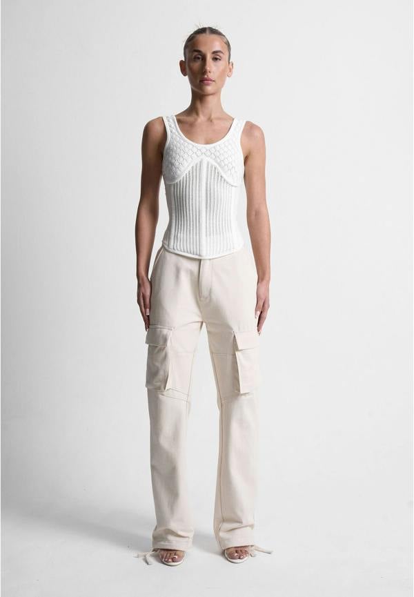 Mid Rise Drill Cargo Pants - Stone