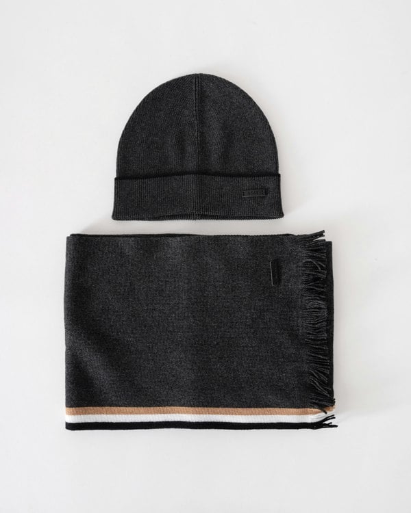 BOSS Orange Mens Henzo Hat & Scarf Gift Set - Medium Grey 030 - CHO - Designer Mens Gift Sets