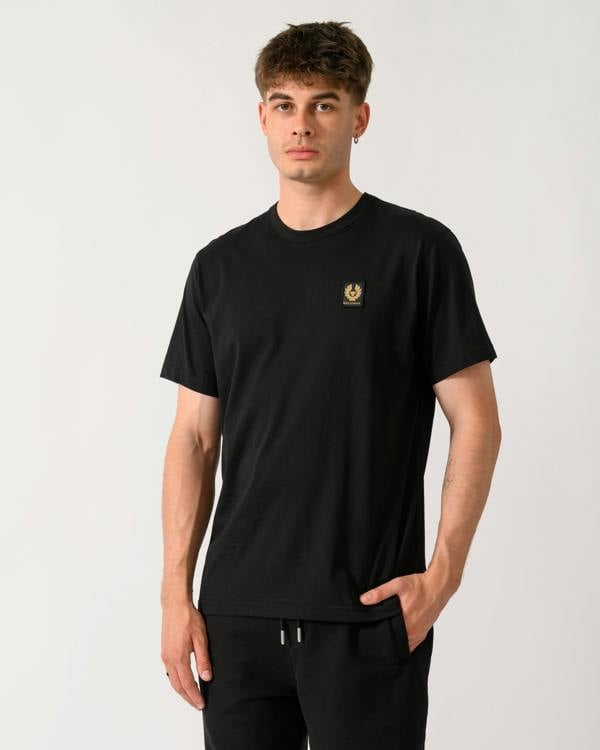 model wearing a Belstaff Mens Icon Logo T-Shirt in Black