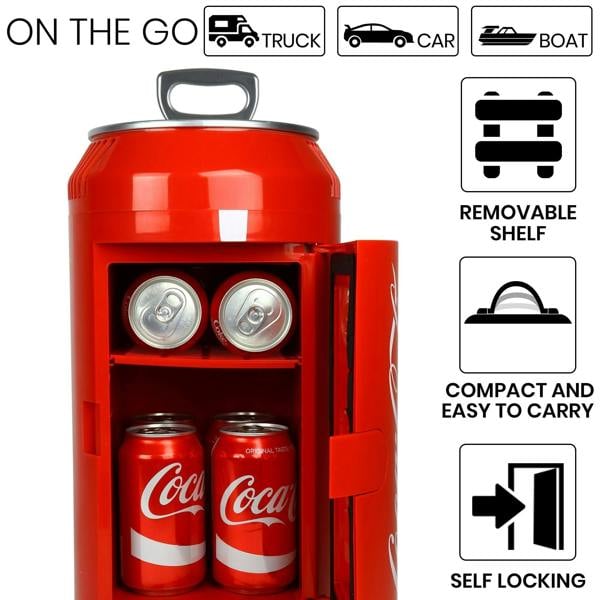 Coca-Cola 5.4L Mini Fridge – 8-Can Cooler for Bedrooms, Travel or Desktop Use (Red)