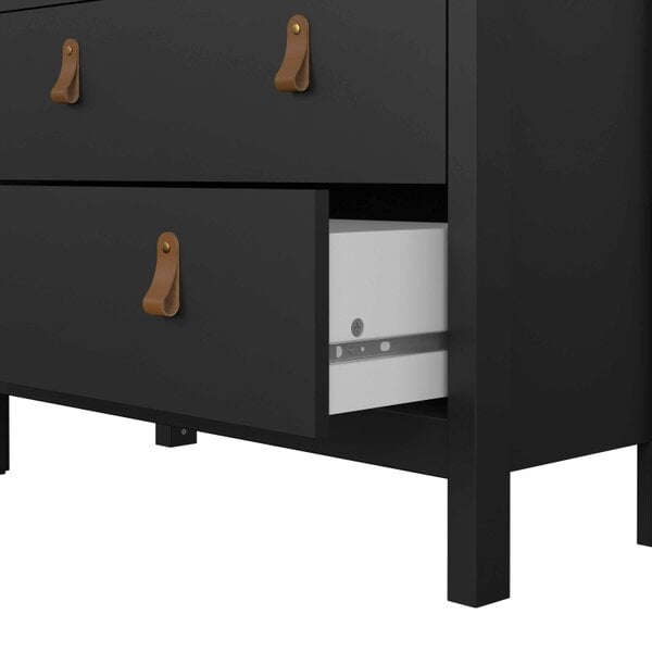 Wyld Haus Wildberry Matt Black Wooden China Cabinet 2 Glass Doors with 3 Drawers Leather Handles