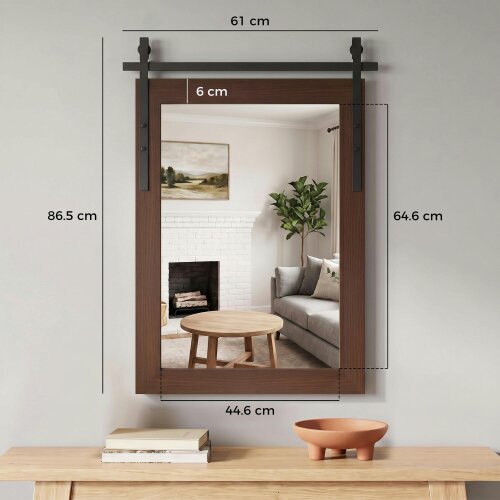 HOMCOM Farmhouse Rectangle Mirror, 86.5 x 61 cm, Dark Brown