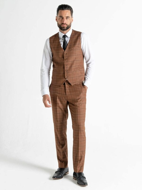 V2 Classic Kensignton Three Piece Suit - Bronze with Light Brown and Blue Checks