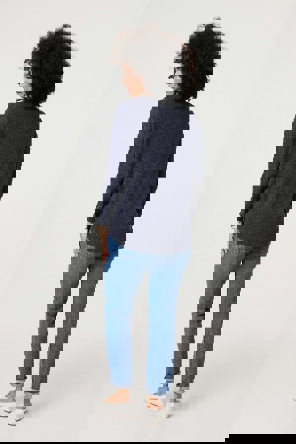 Navy | Relaxed 3/4 Sleeve Button Detail Top
