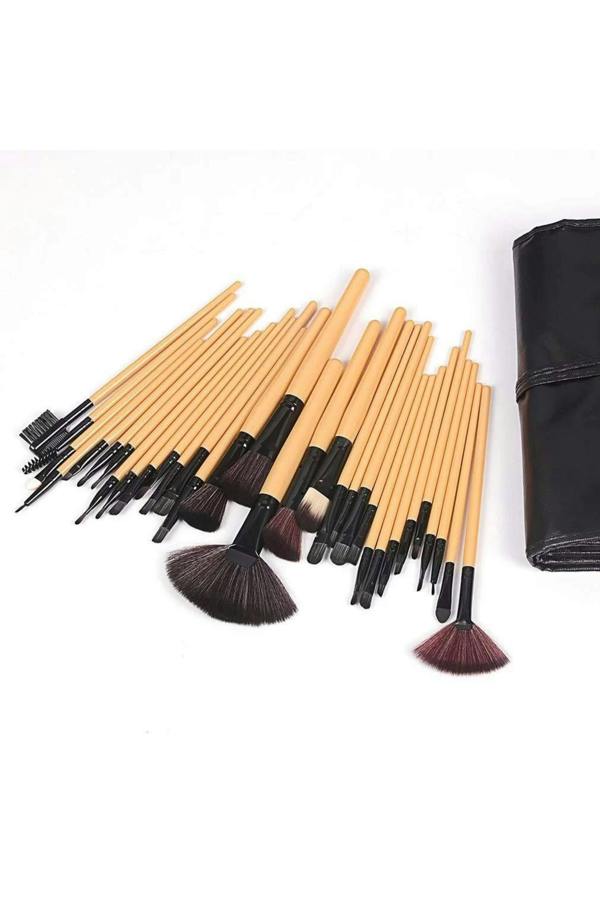 Dyzi 32-Piece Professional Makeup Brush Set Resin Rod Wooden Color