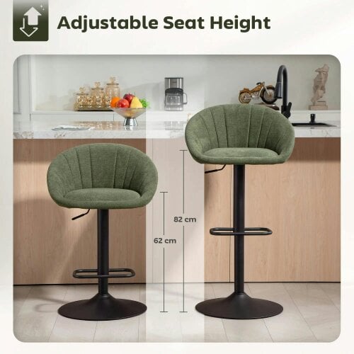 Wyld Haus Spetti Fabric Dark Green Relaxed Tub Bar Stools Set Of 2 With Curved Seat