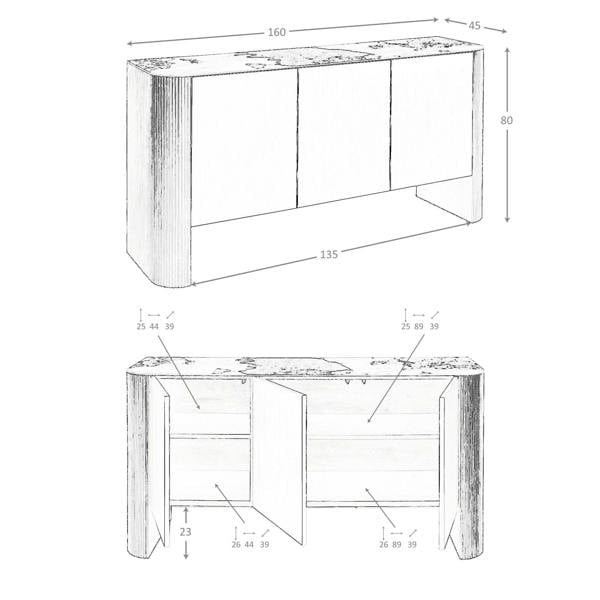 Angel Cerdá Sideboard Silver Wood, Walnut and Porcelain Marble Top 3261