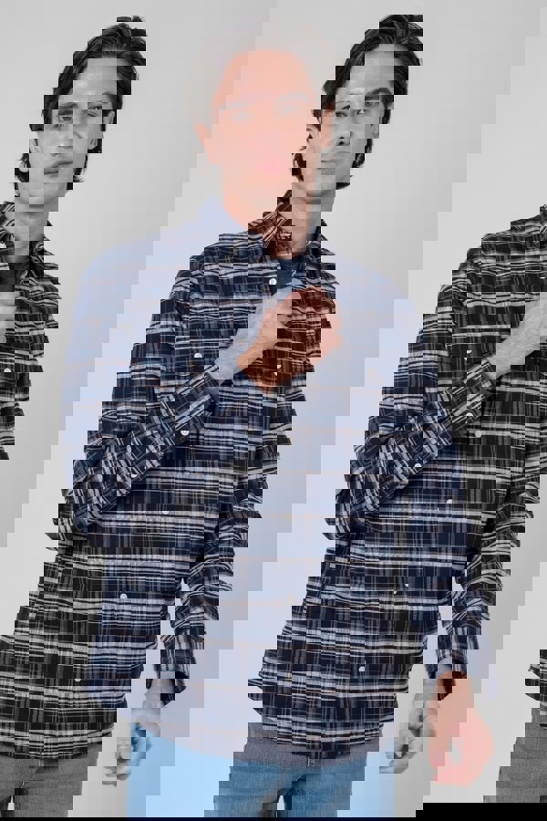 ENORSIA Mens Navy/White Signature Oxford Check Shacket