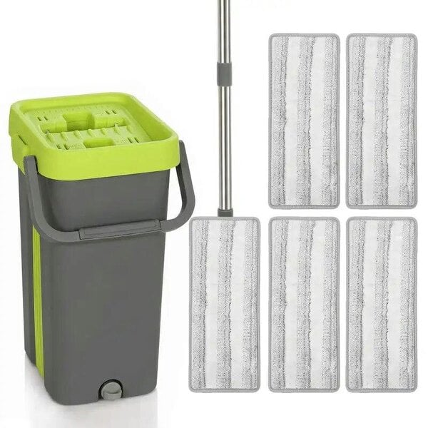 Bobobiy Mop and Bucket with Wringer Set, Flat Mop and Bucket with 2 Chambers, Rotating Head, Wet and Dry Use, Dark Grey