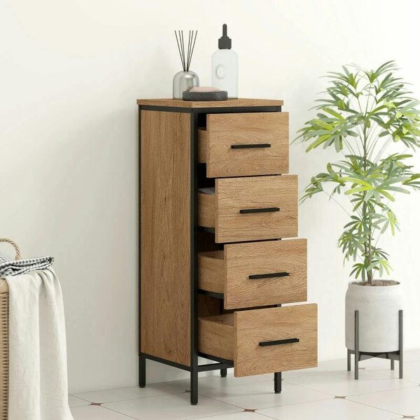 Narrow Bathroom Storage Cabinet with 4 Drawers - Oak