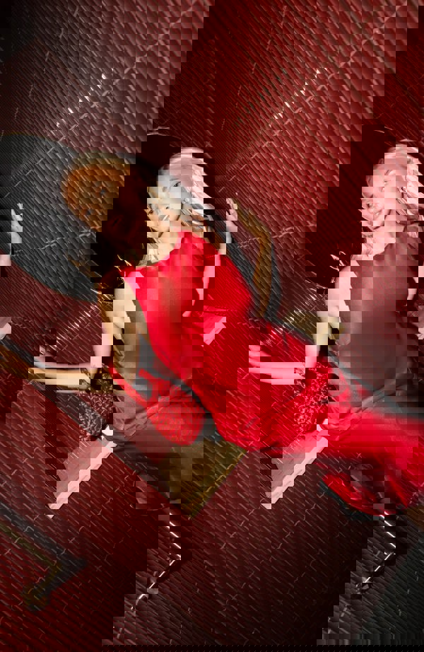 Rewritten London Paris Midi Dress in Red Satin