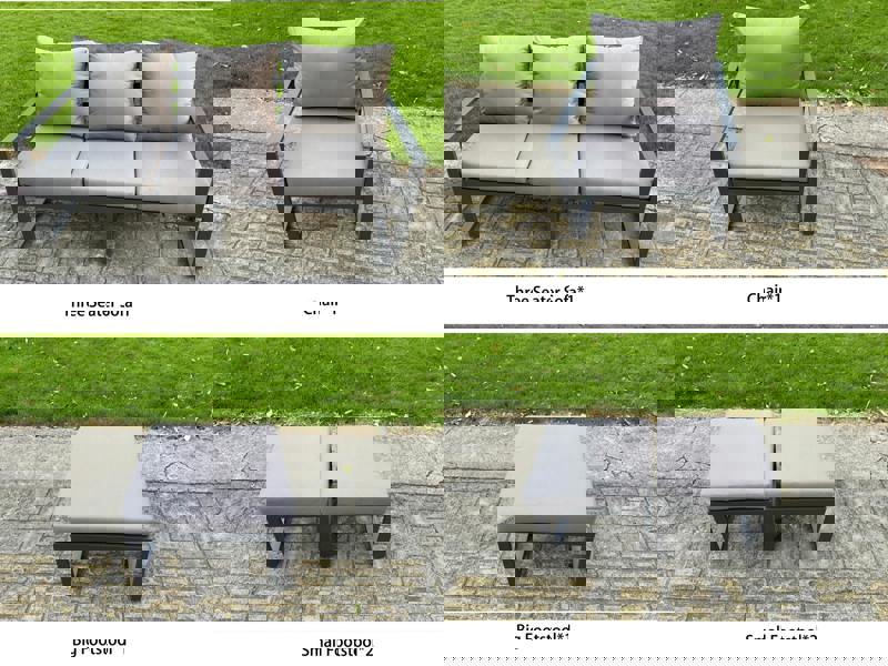 Fimous 7 Seater Aluminium Outdoor Dining Set with Adjustable Rising Dining Table Chairs with 3 Footstools - Dark Grey