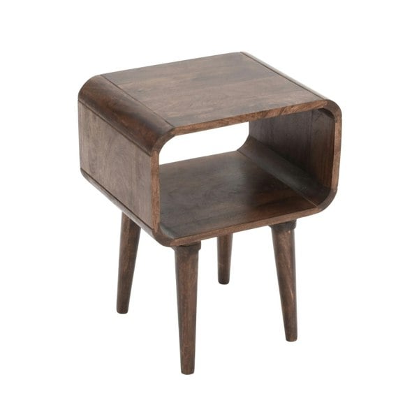 IH Design Winnie Dark Mango Wood Bedside Open Curve Edges Table