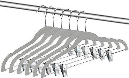 HYGRAD BUILT TO SURVIVE Pack of 12 Velvet Trousers Hangers Velvet Coat Hangers With Clips Velvet Hangers Wardrobe Clip Hangers Space Saving Hangers