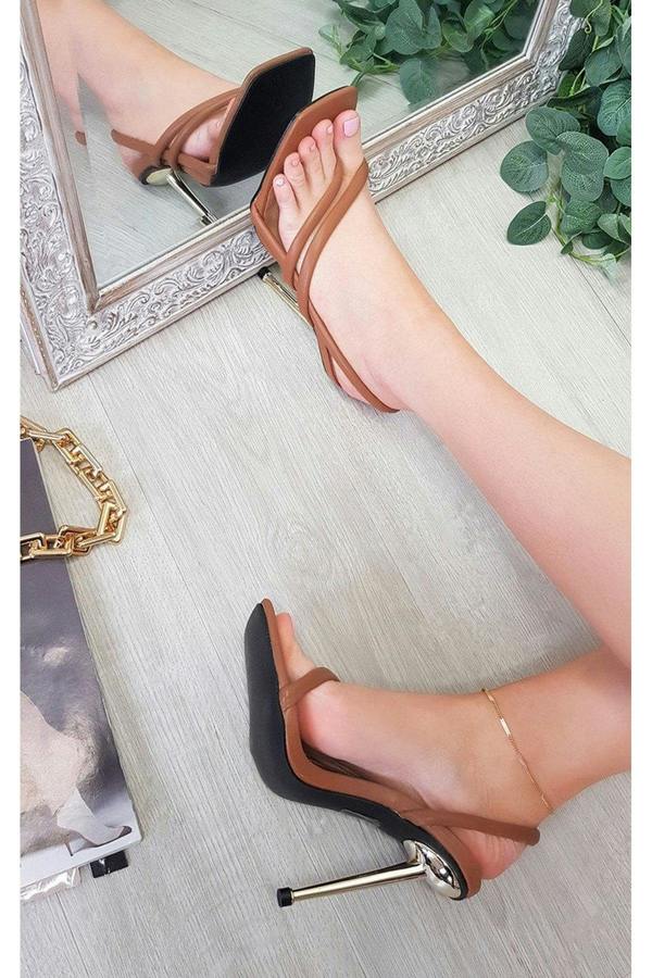 Lucinda Faux Leather Strappy High Heels - Brown