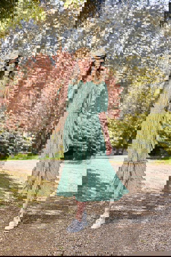 Mudflower Ditsy Print Button Up Ruffled Dress