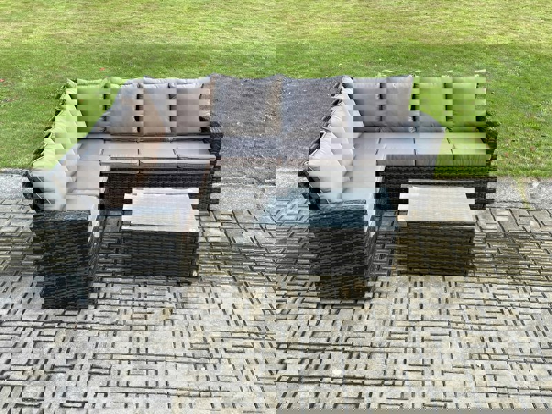 Fimous 6 Seater High Back Rattan Garden Furniture Set Corner Sofa With Rectangular Coffee Table