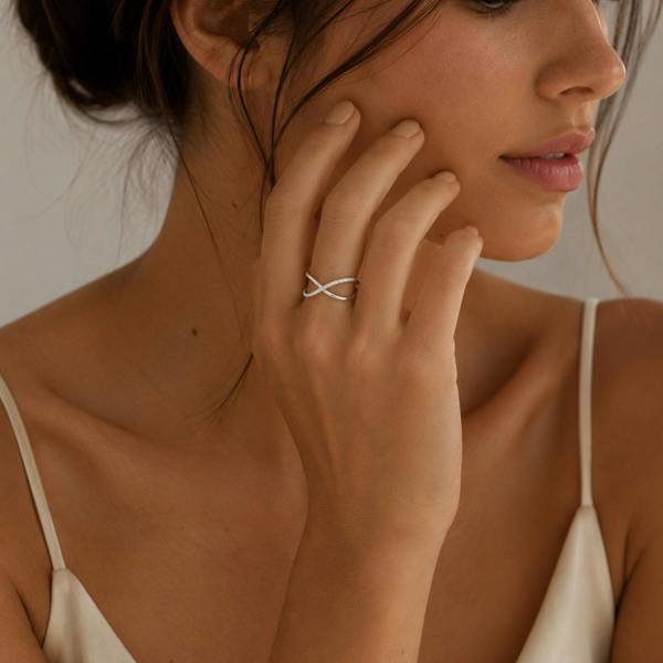 Spero London Sterling Silver Pave X Ring