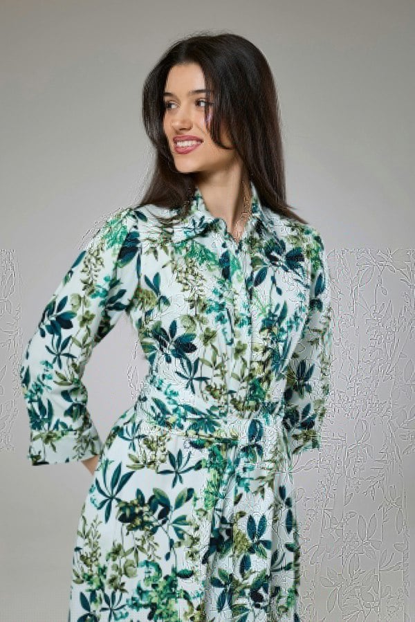 Isha's Timeless collection Flourish Green Flora Sleeved Dress