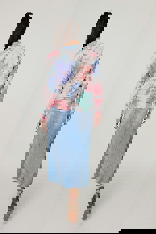 Beige | Floral Diamante Detail Long Sleeve Jumper
