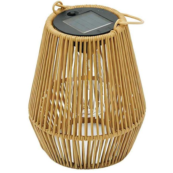Gr8 Garden Set of 2 Solar Hanging Rattan Lanterns LED Garden Patio Lights Natural IP44 Outdoor Lamps