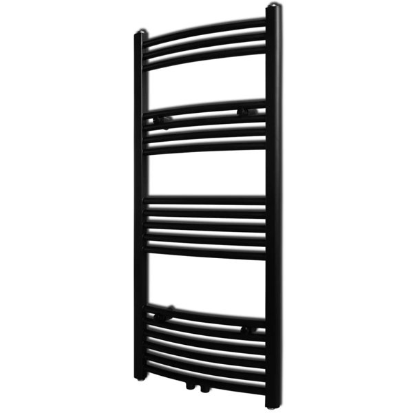 Berkfield Black Bathroom Central Heating Towel Rail Radiator Curve 500x1160mm