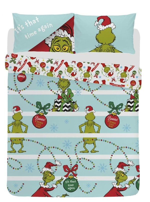 HomeSpace Direct The Grinch It's That Time Again Duvet Cover Set Kid Christmas Bedding