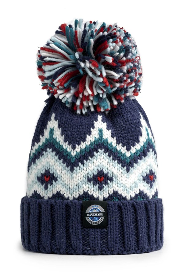 SuperBobble Andrea Hall Peaks Fairisle Beanie Bobble Hat - Navy Blue