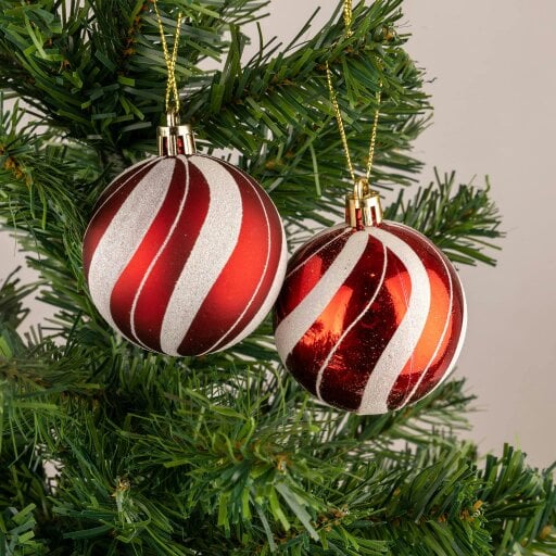 Shatchi Shatterproof Red and White Candy Stripe Christmas Baubles Pack Sizes 3 or 6, 10cm Tree Decorations
