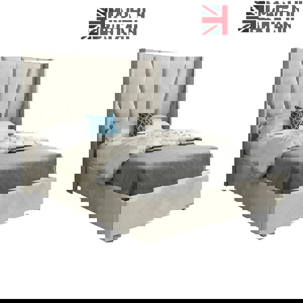 Casa Magna Bellini Wide Curved Winged Upholstered Soft Velvet Bed Frame - Cream