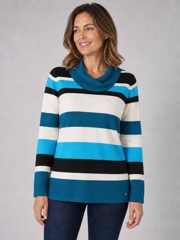 TIGI Yarn Dye Stripe Cowl Neck.