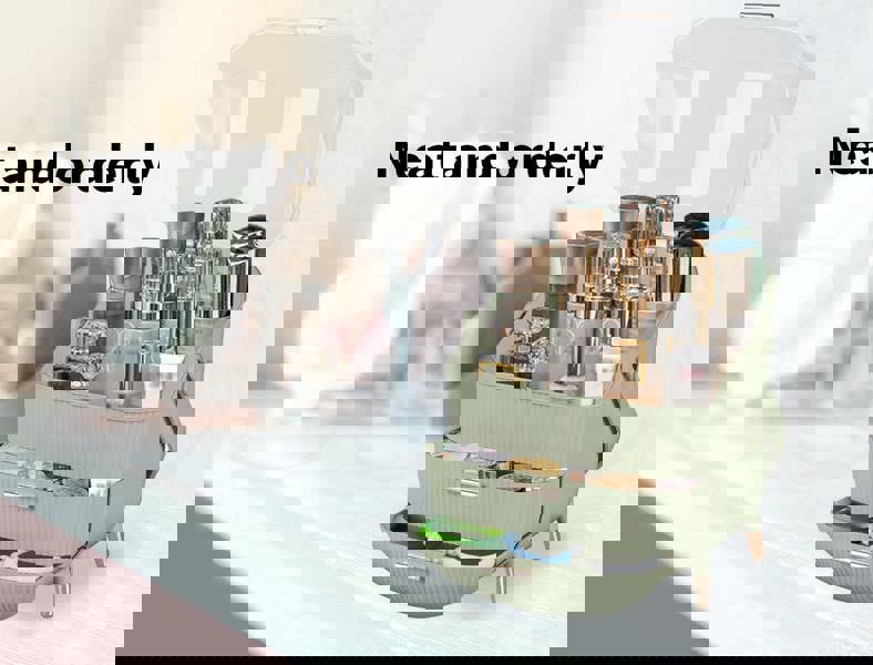 ilus Makeup Organizer Case Drawer Portable Cosmetic Jewellery Storage Box Light Green